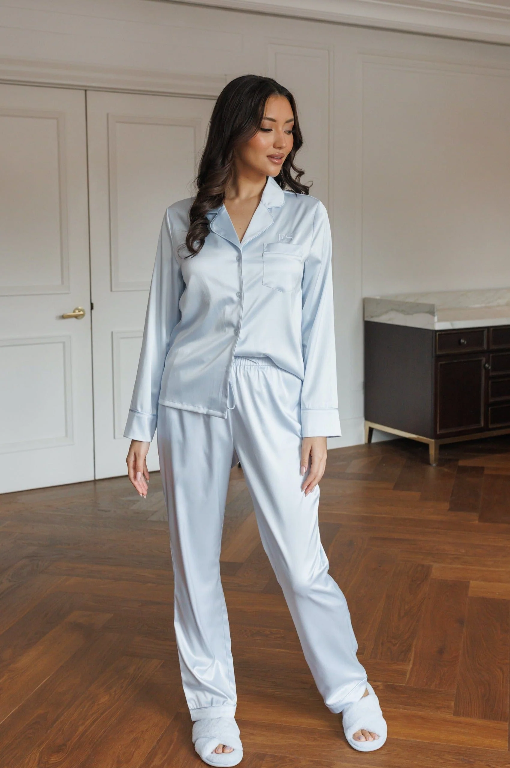 Sienna Premium Satin Bridesmaid Sleep Set Soft Blue - Image 8