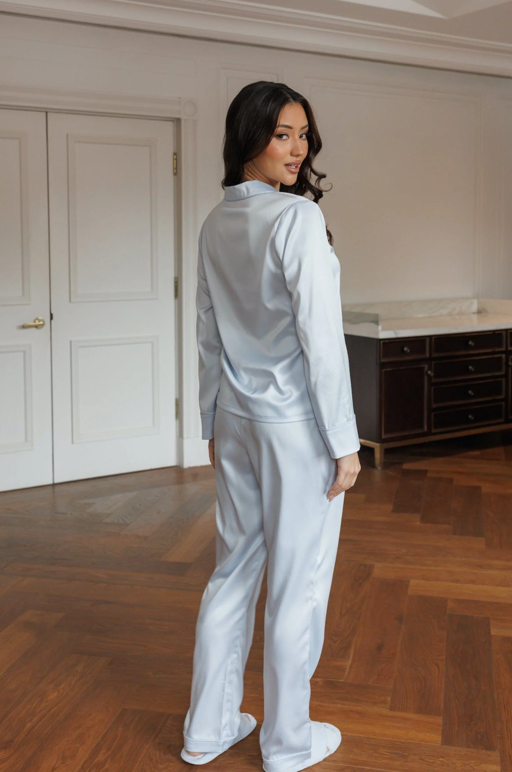 Sienna Premium Satin Bridesmaid Sleep Set Soft Blue - Image 9