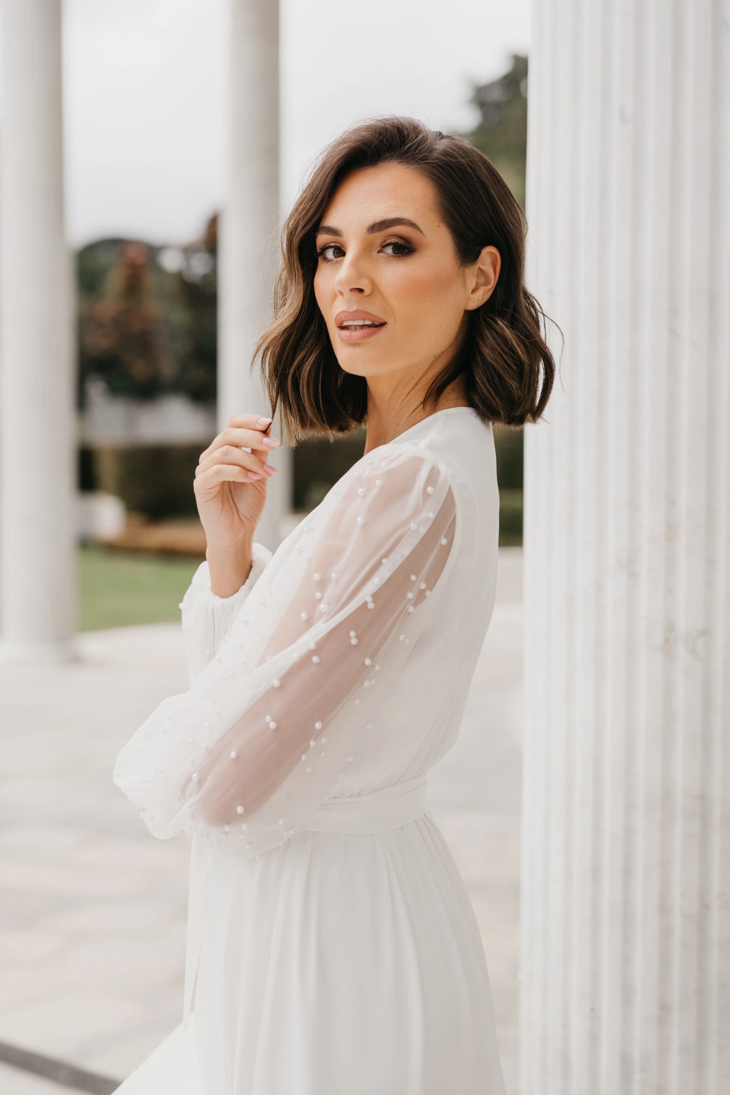 Sophia Hand Beaded Pearl Sleeve Maxi Robe - Includes Slip - Image 3