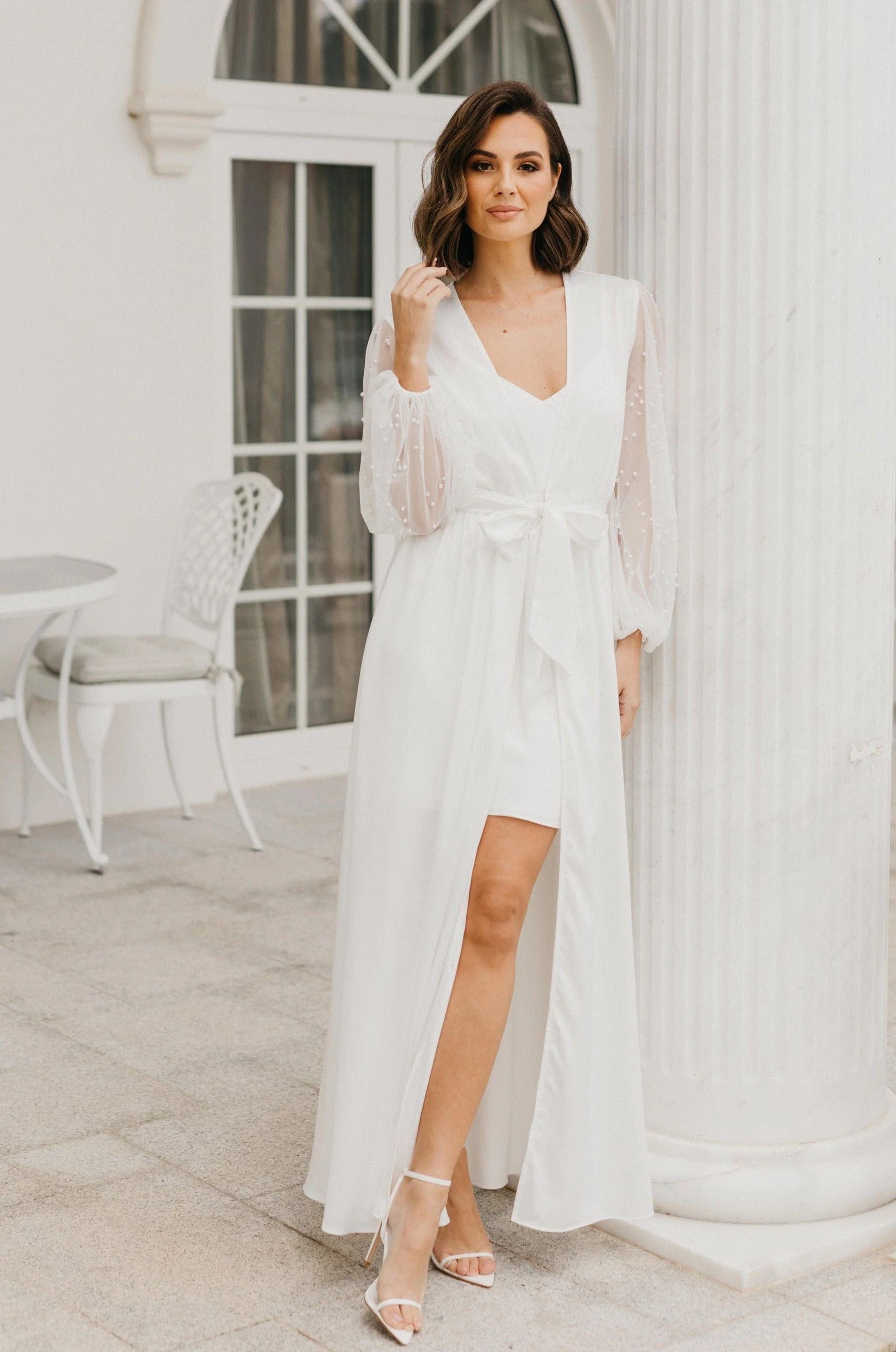 Sophia Hand Beaded Pearl Sleeve Maxi Robe - Includes Slip - Image 4