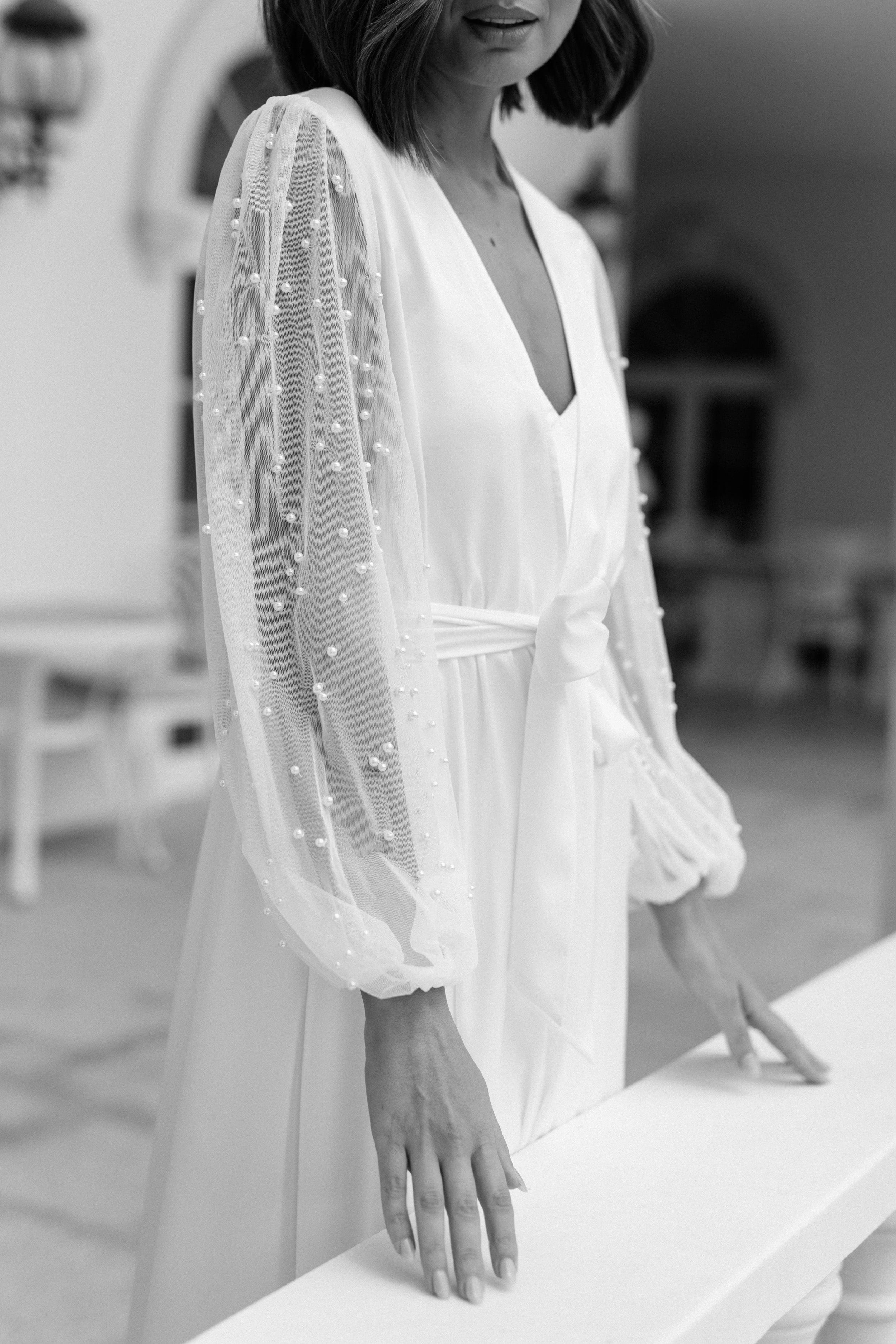 Sophia Hand Beaded Pearl Sleeve Maxi Robe - Includes Slip - Image 6