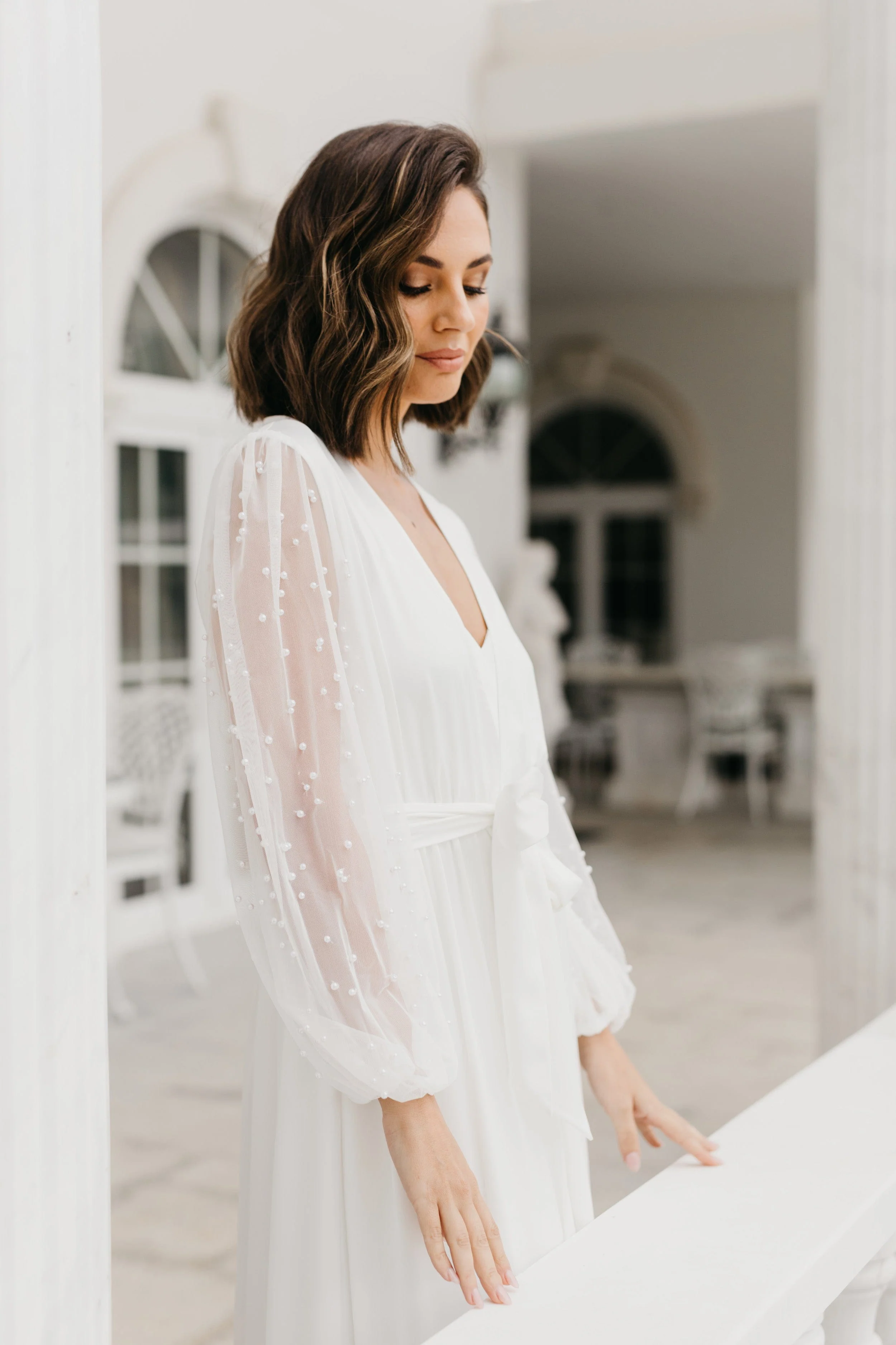 Sophia Hand Beaded Pearl Sleeve Maxi Robe - Includes Slip - Image 7
