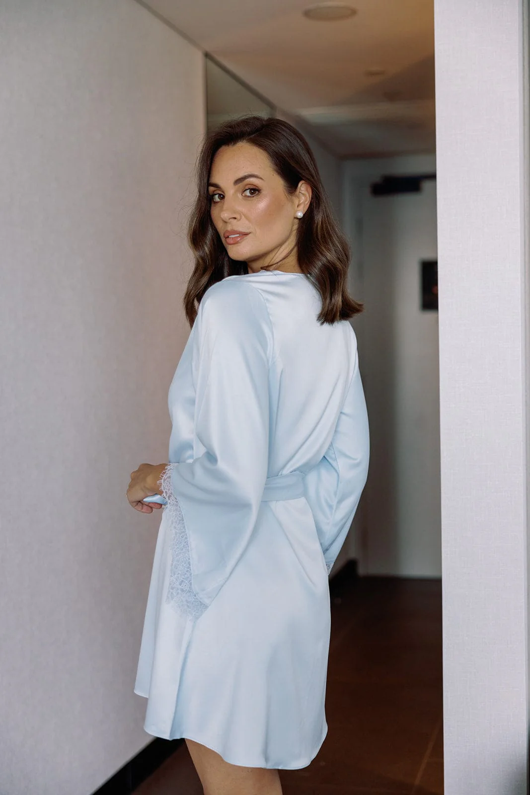 Talulah Soft Lace Trim Bridesmaid Robe Soft Blue - Image 13