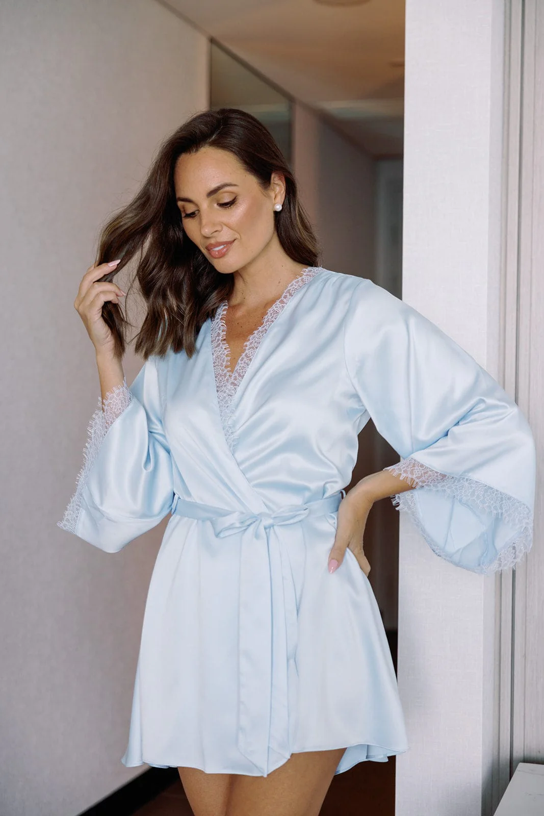 Talulah Soft Lace Trim Bridesmaid Robe Soft Blue - Image 3