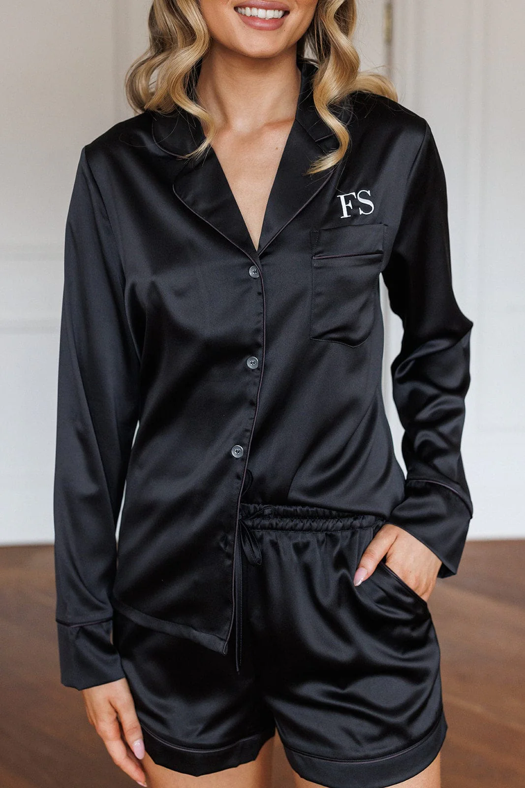 Zoe Premium Satin Bridesmaid Sleep Set Black - Image 8